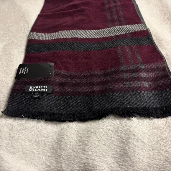Enrico Milano 100% Silk Gray and Burgundy Scarf NWT - Picture 10 of 10